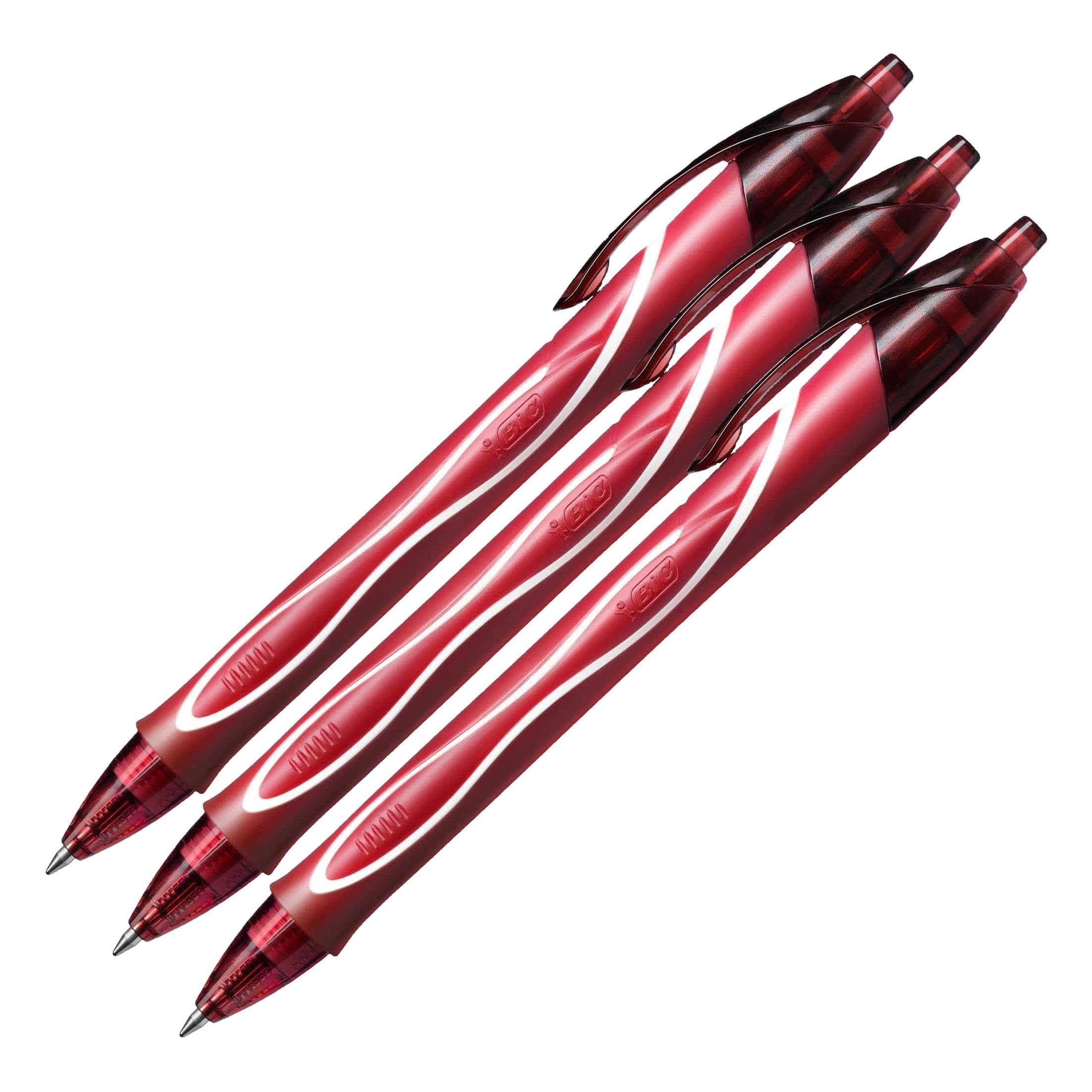 BIC Gel-ocity Quick Dry Bolígrafos Tinta en Gel Punta Media (0,7 mm) - Rojo, Caja de 12 Unidades - Bolígrafo retráctil con tinta de secado ultrarrápido (Paquete de 3)