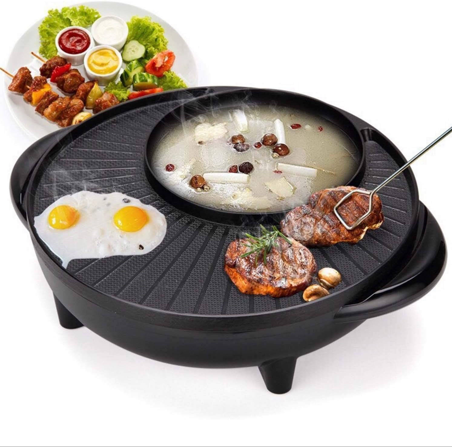 Korean Style 2 In 1 Multifunctional Nonstick Electric Bbq Raclette Hotpot With Grill Pan (Black)., 1360 Watts