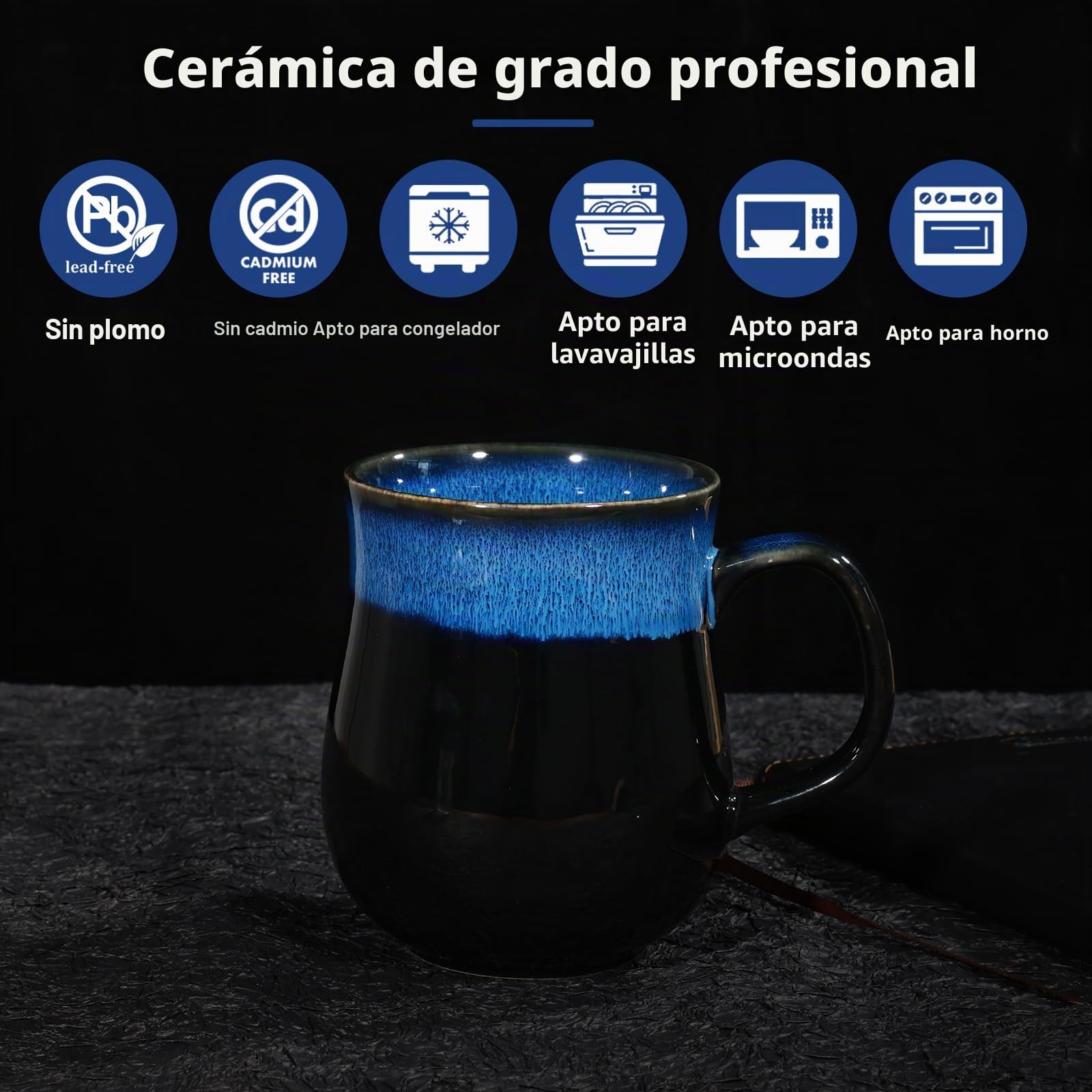 800ml Tazas de café de Cerámica Extra Grande (Azul Estrellado) | Hecho a mano, Esmalte texturizado elegante, Apto para microondas, Apto para lavavajillas, Ideal para hogar y oficina
