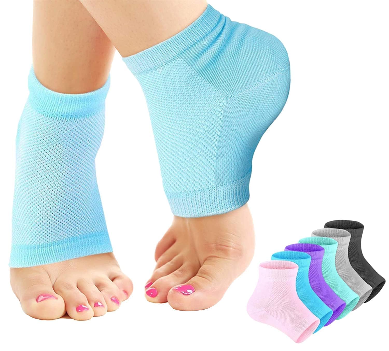 DClub Moisturizing Heel Socks 2 Pairs Gel Lined Toeless Spa Socks To Heal And Treat Dry, Cracked Heels While You Sleep.,Multicolour-picture-17