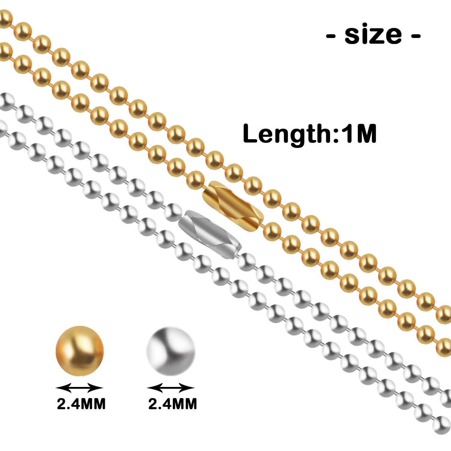 Metal Beaded Chain, 10pcs Adjustable Ball Chain Necklace Metal  