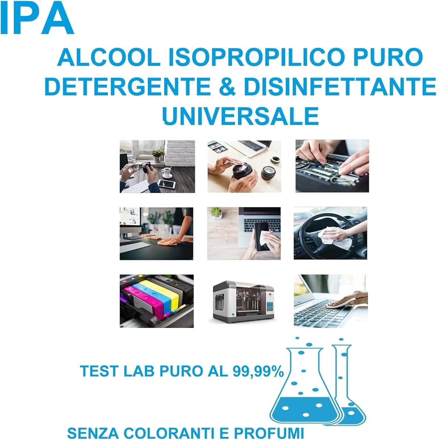 ANFEL IPA 99,9 | Isopropanolo - Alcool Isopropilico 99,9% | 2x5L | Detergente Alcool per Pulizia Casa, Ufficio, Elettronica, Pulizia delle Resine Stampa 3D, Vasche Ultrasuoni, Multiuso