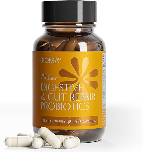 BIOMA Suplemento de probióticos digestivos y reparadores intestinales (60 cápsulas, suministro para 1 mes)