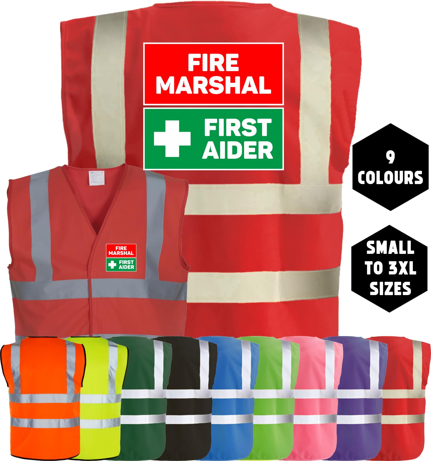 Corporate Togs FIRE MARSHAL FIRST AIDER Visibility Safety Vest Waistcoat, High Visibility, Hook & Latch Fastening Waistcoat Tabard - Image 2