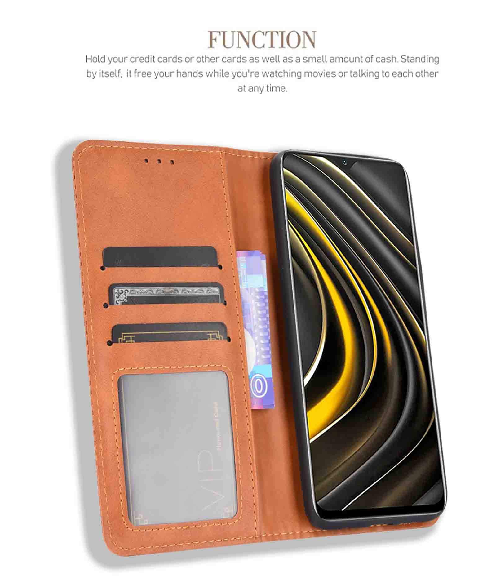 LEYAN Leder Folio Hülle Für Xiaomi Poco M3 – Brieftaschen-Design Mit Kartenfächern & Ständerfunktion