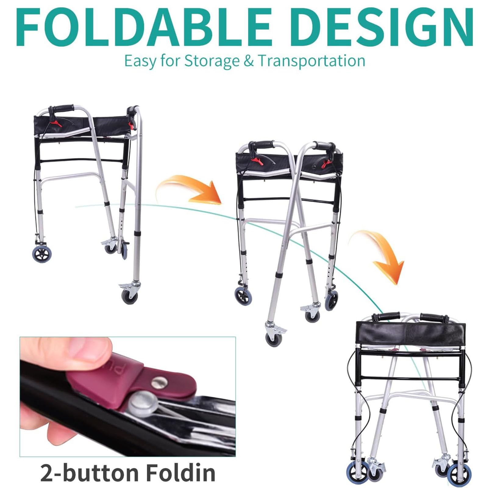 Andadores para Personas Mayores con 4 Ruedas Universales, Andador Plegable De Altura Ajustable para Personas Mayores con Asiento Y Freno De Mano, Ayudas para Caminar con Soporte