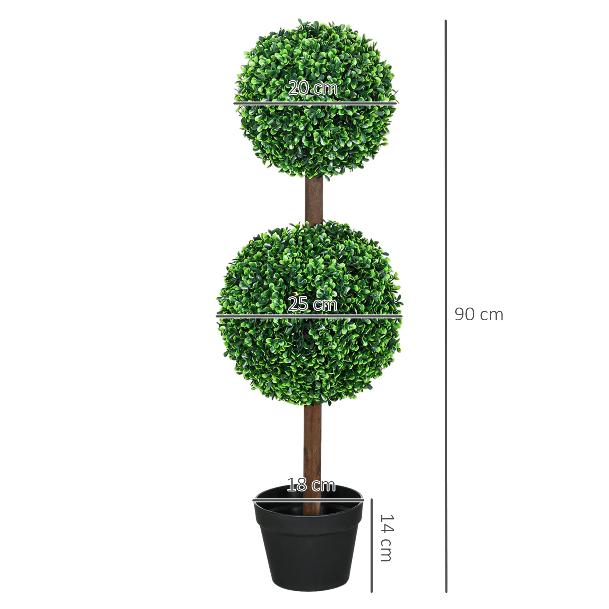 HOMCOM Lot de 2 Arbres Buis Artificiel Double Boules avec Tronc et Pot - Hauteur 90 cm Vert
