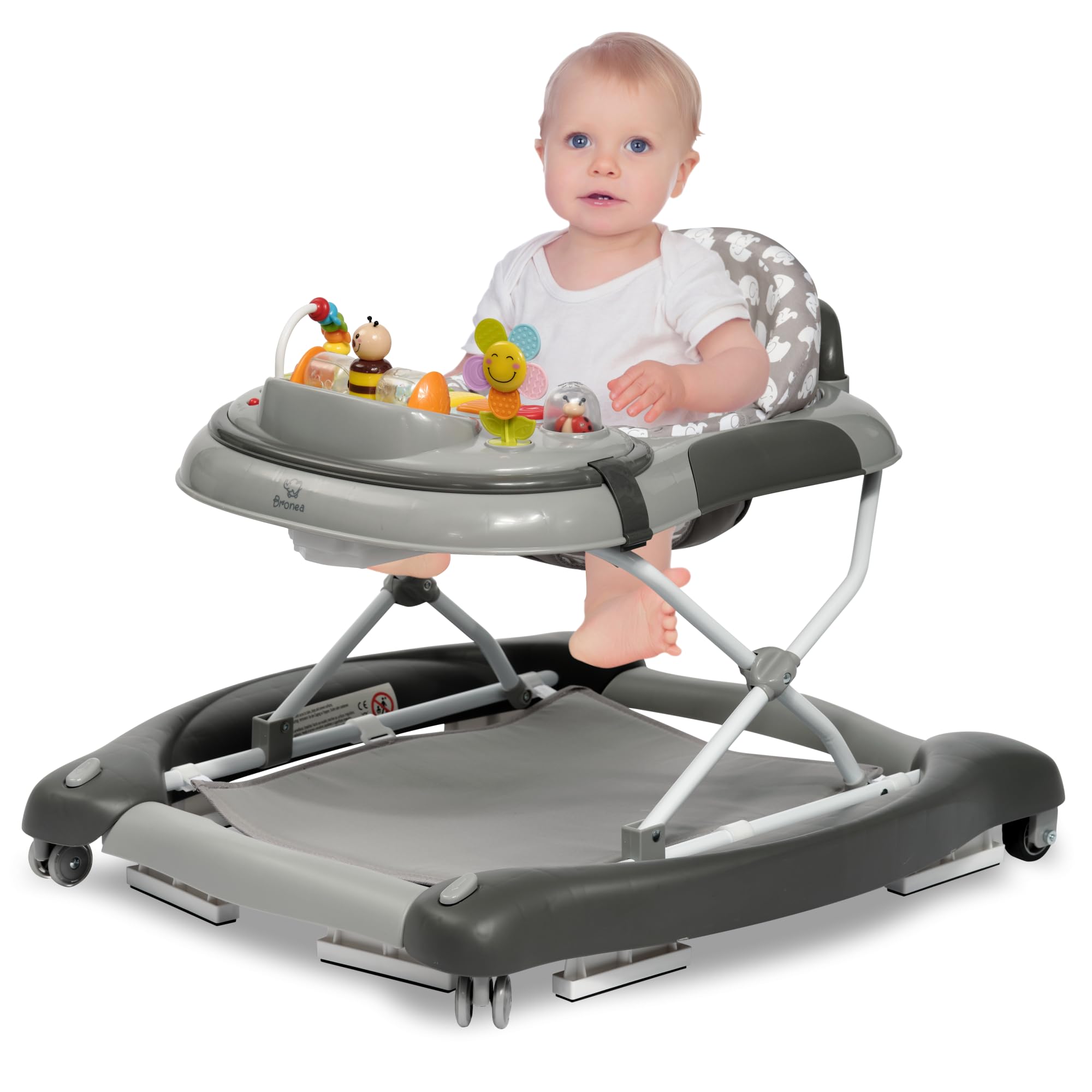 Girello 4-in-1 per Bambini con funzione altalena e pannello di gioco con musica | Regolabile in altezza e pieghevole | Con ruote silenziose e freno