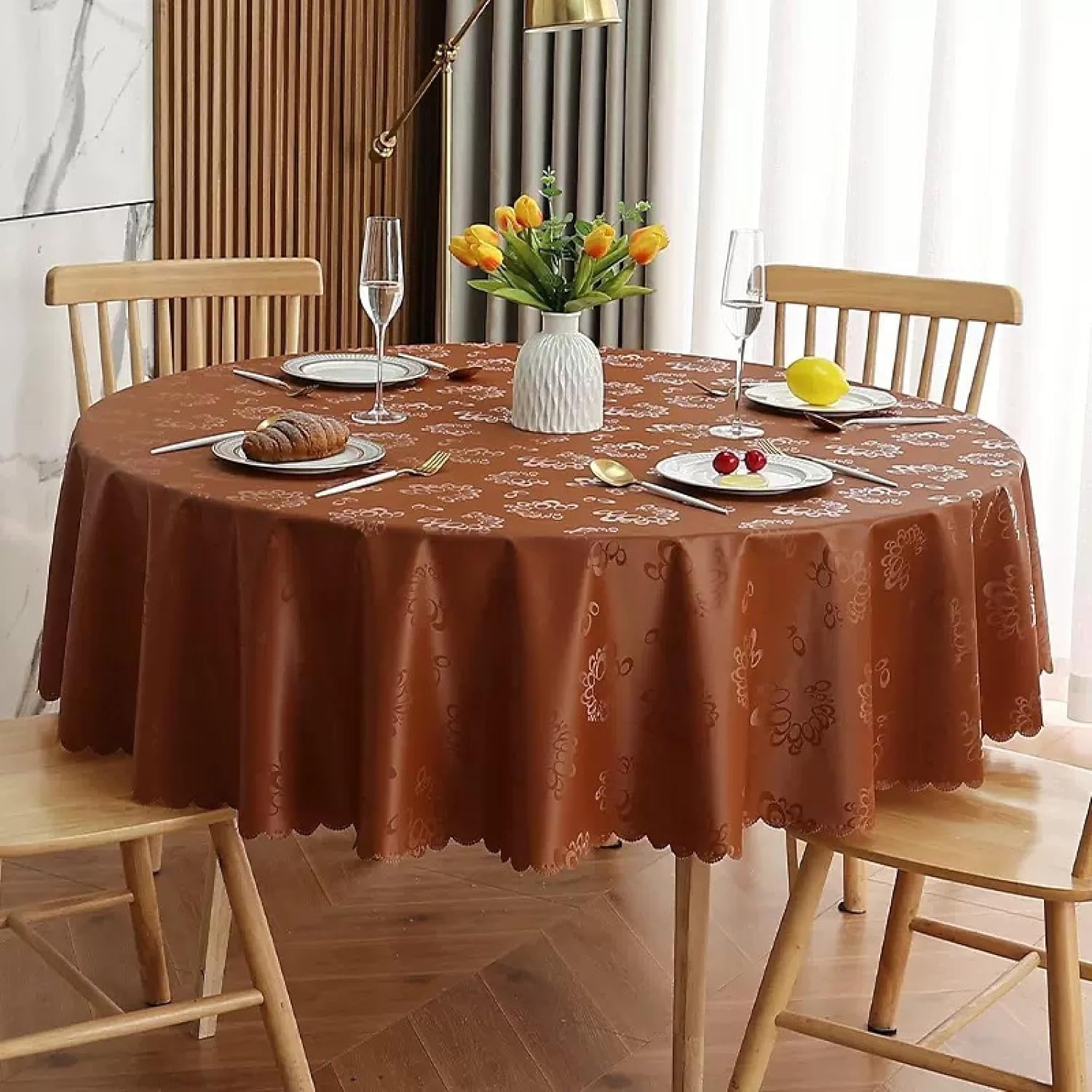 Heavy Duty Vinyl Table Cloth,Wipe Clean Round PVC Tablecloth,Oil Proof Waterproof Stain Resistant Proof Tablecloth, Wipeable Table Cover for Outdoor and Indoor 71 Inch 180cm