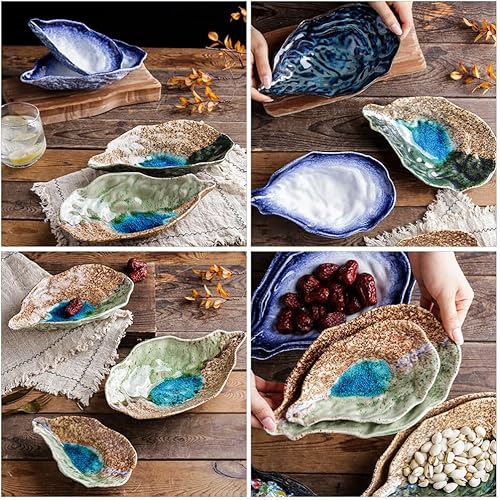Miniatura 6 de BESTonZON Plato de cerámica de concha de mar, cuenco de ostras de porcelana, bandeja decorativa para servir Conran con forma de concha, plato de