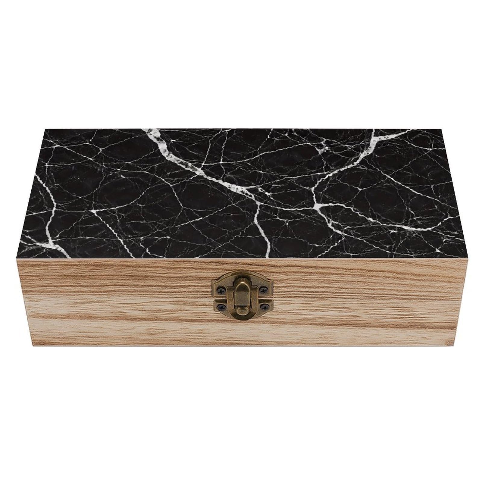 SMAZDFXX Black Marble Texture Wooden Storage Box With Hinged Lid Decorative Front Clasp Keepsake Boxes