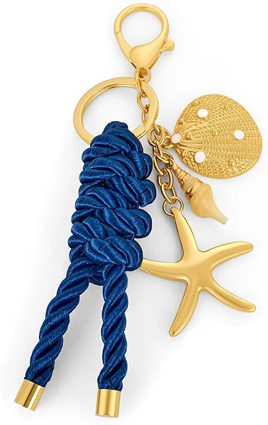 ENSKEFEN Gold Keychains for Women Cute Shell Starfish Conch Bag Charms Keyrings Summer Beach Ocean Keychain Accessories
