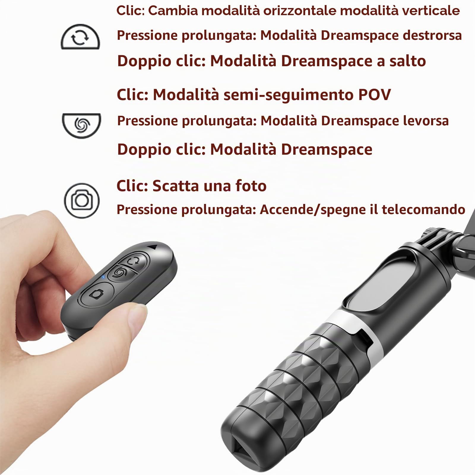 Gimbal Stabilizzatore per Smartphone Rotazione 360° Bastoni Selfie Desktop Treppiede, Luce Riempimento Telecomando Wireless Tracciamento Intelligente Compatibile con Android iPhone