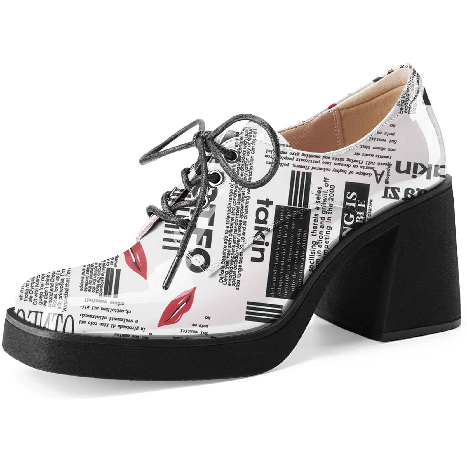 Oh Mispares Womens Chunky Heeled Oxfords Square Toe Platform Oxford Shoes for Women Lace-up Patent Leather Shoes Comfortable