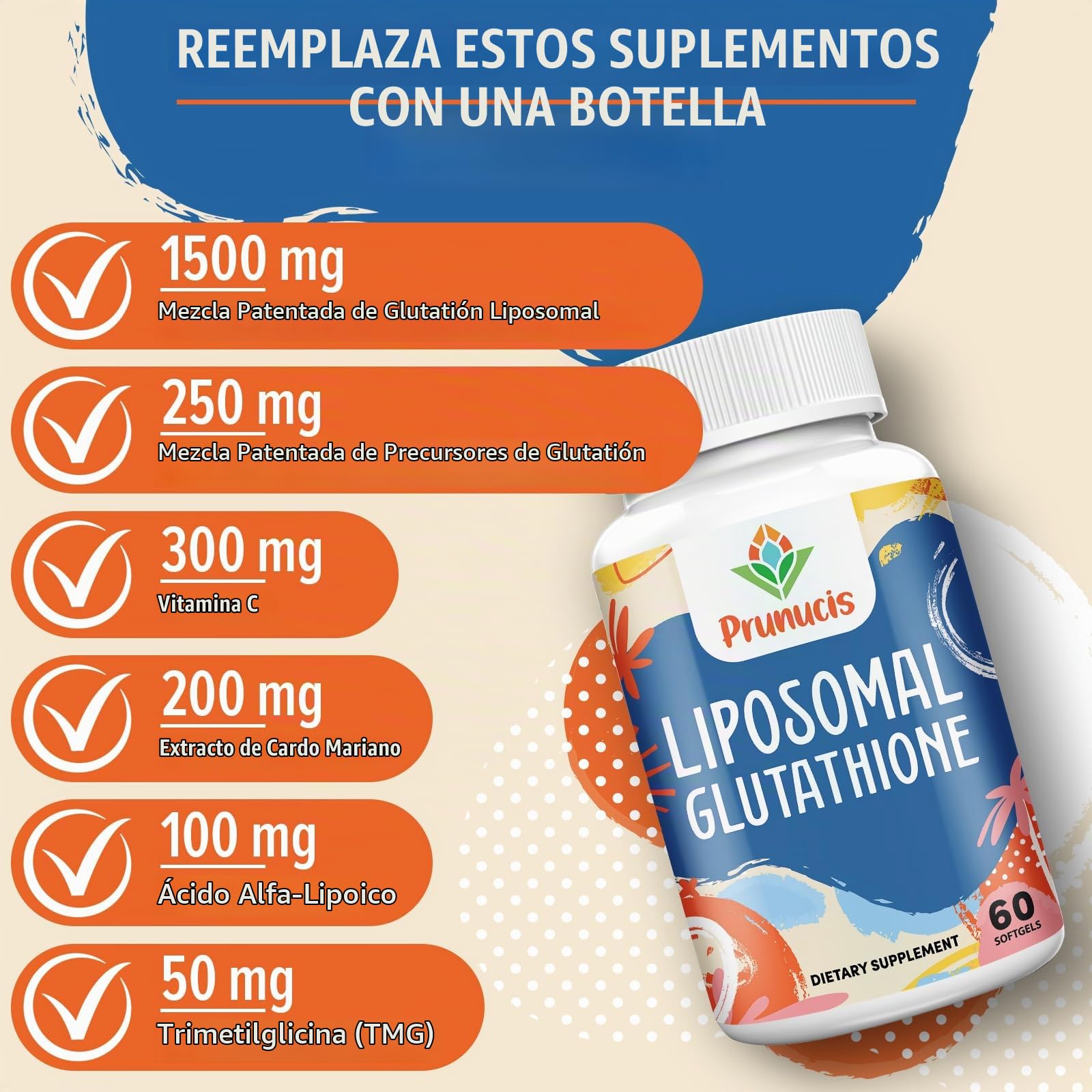 Glutatión liposomal de 2400 mg, con vitamina C, cardo mariano y ácido alfa-lipoico, antioxidantes principales, L-glutatión reducido puro – sistema inmunológico, reparación celular, energía, alta