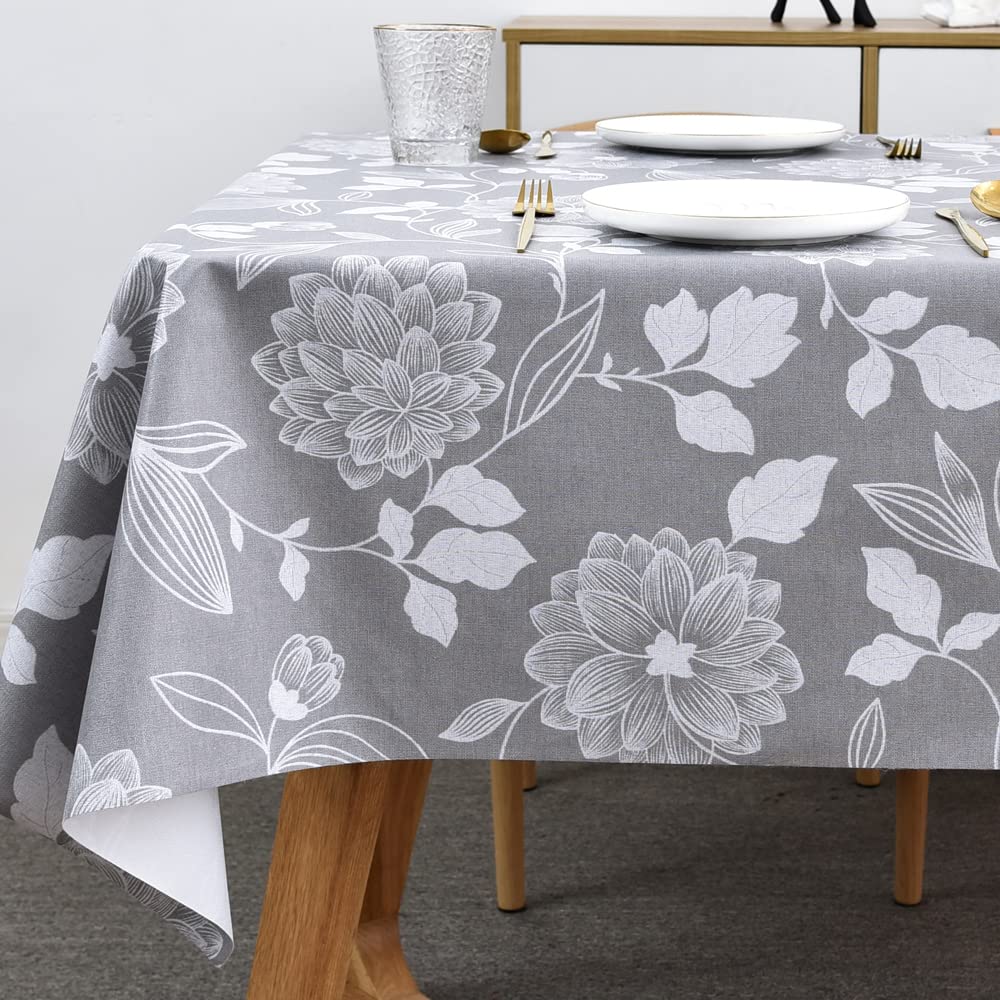 Table Cloth Wipe Clean Wipeable PVC Tablecloth Waterproof Wipe Clean Plastic Vinyl Table Cover Protector Rectangular for Outdoor Picnic Party (F, 137 x 185 cm)