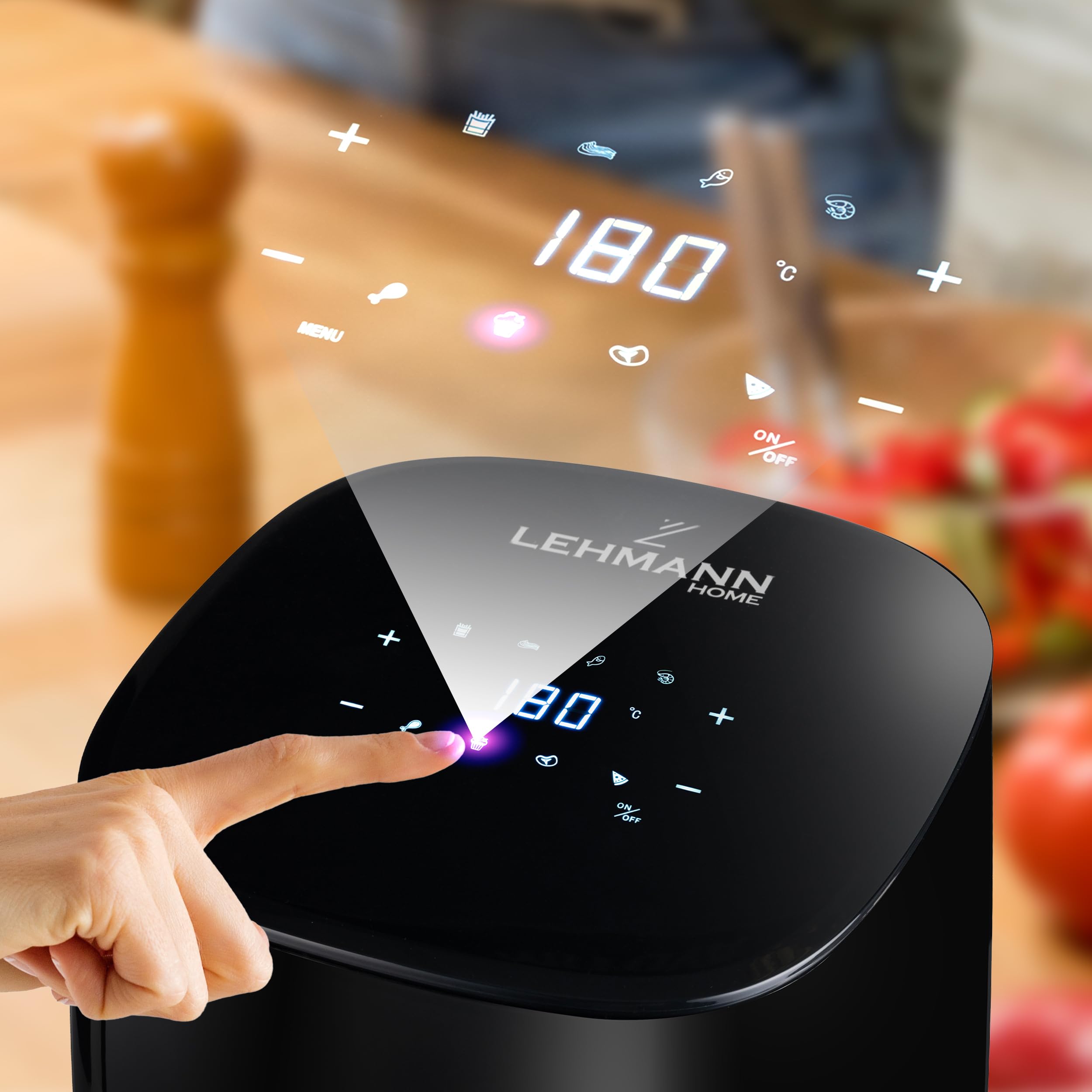 LEHMANN Friggitrice ad Aria, 1400 W, 3,5 Litri, Air Fryer con 8 Programmi, Fino 200°C, 80% di Grassi in Meno, Friggitrice Efficiente senza Olio con Tecnologia Air Fry per Grigliare, Cuocere al Forno