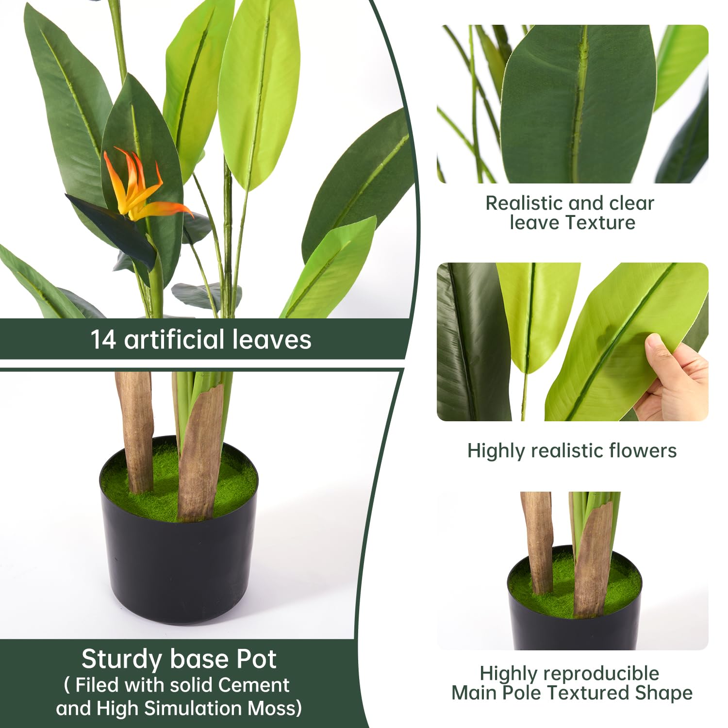 Sztuczna roślina 150 cm Ptak Rajski Sztuka Kwiaty Strelitzia