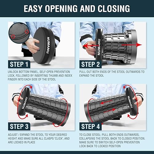 Miniatura 5 de NUMANU 2PK 2025 Taburete Plegable Acolchado Mejorado, Máx. 620 libras 18" Taburete Plegable Portátil Ajustable para Adultos, Asiento Telescópico