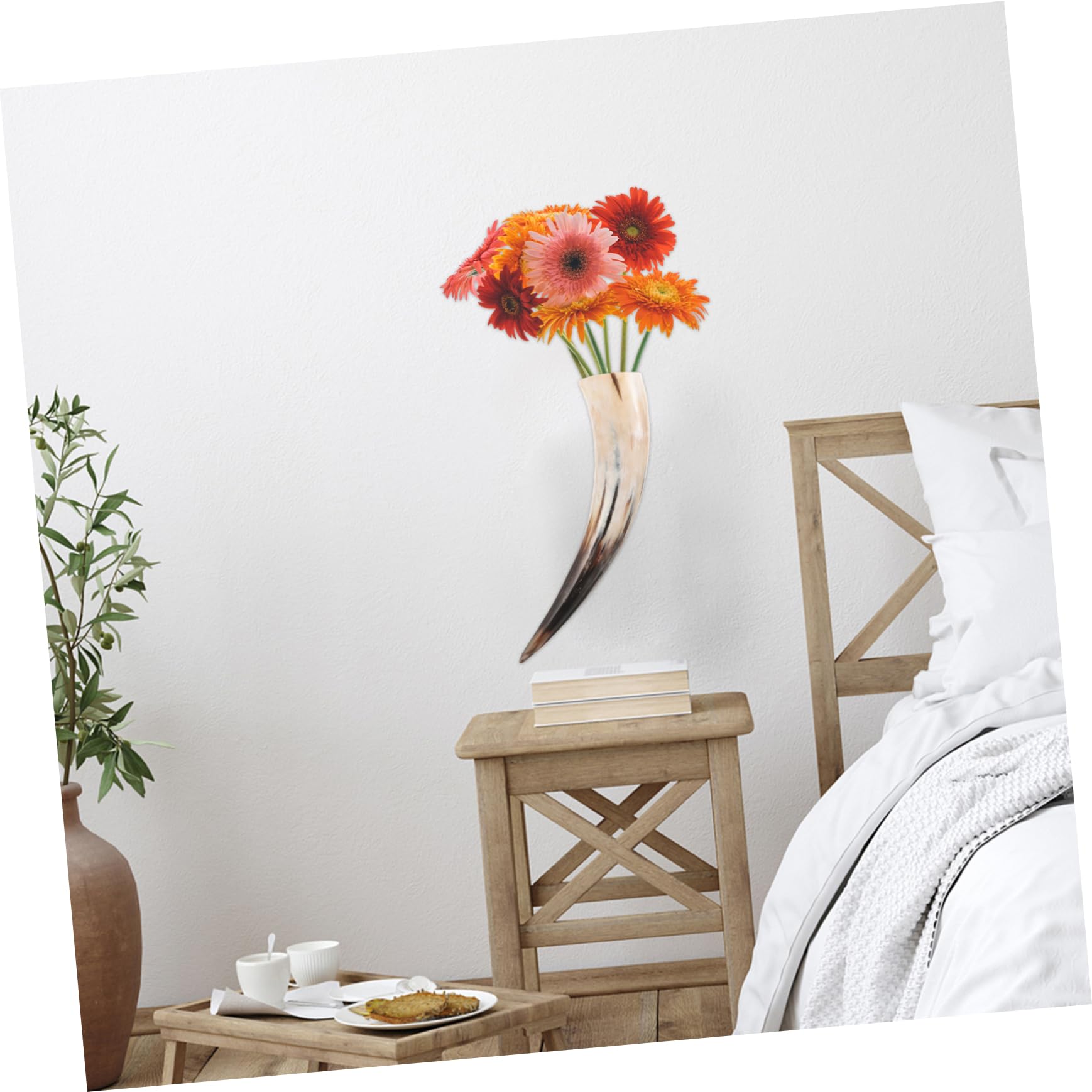 ARTSEWPLY Retro Horn Wandvase - Handgefertigte Vase Aus Rindshorn Für Trockenblumen Deko