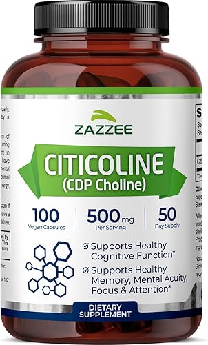 Zazzee Citicoline CDP Colina 300 mg 120 cápsulas veganas veganas sin OMG y totalmente naturales grado premium contiene estabilizadores orgánicos