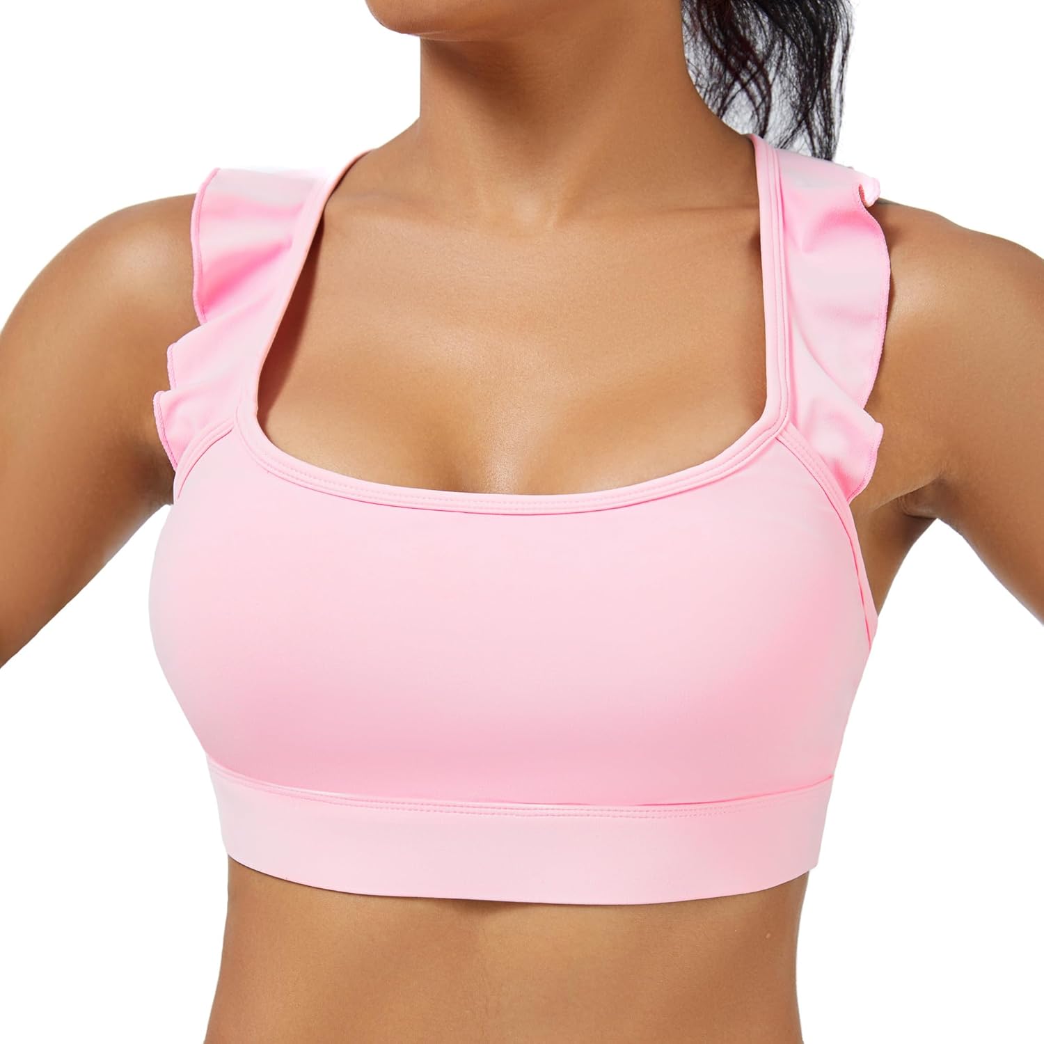 Women's Sports Bras Ruffled Y Back Padded Racerback Supportive Workout Yoga Bra