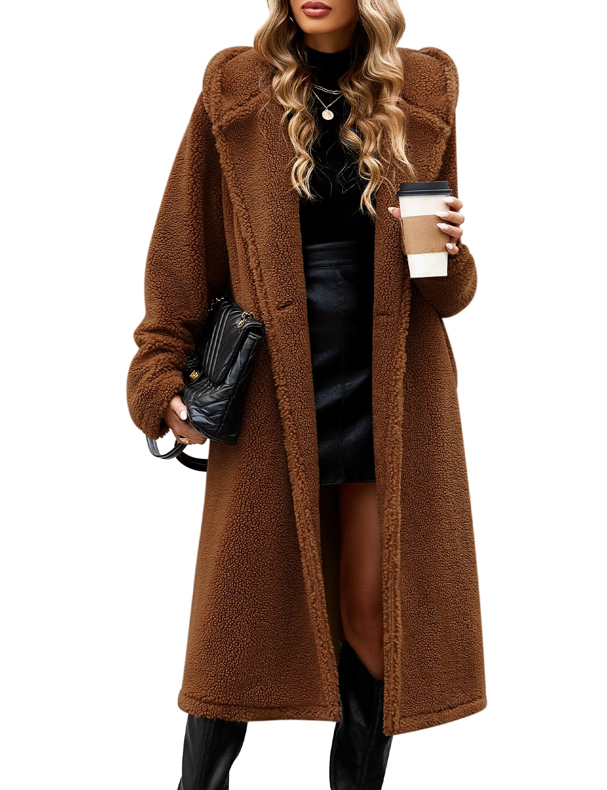 heekpek Manteau Femme Hiver Long Teddy Manteaux en Peluche avec Boutonnage