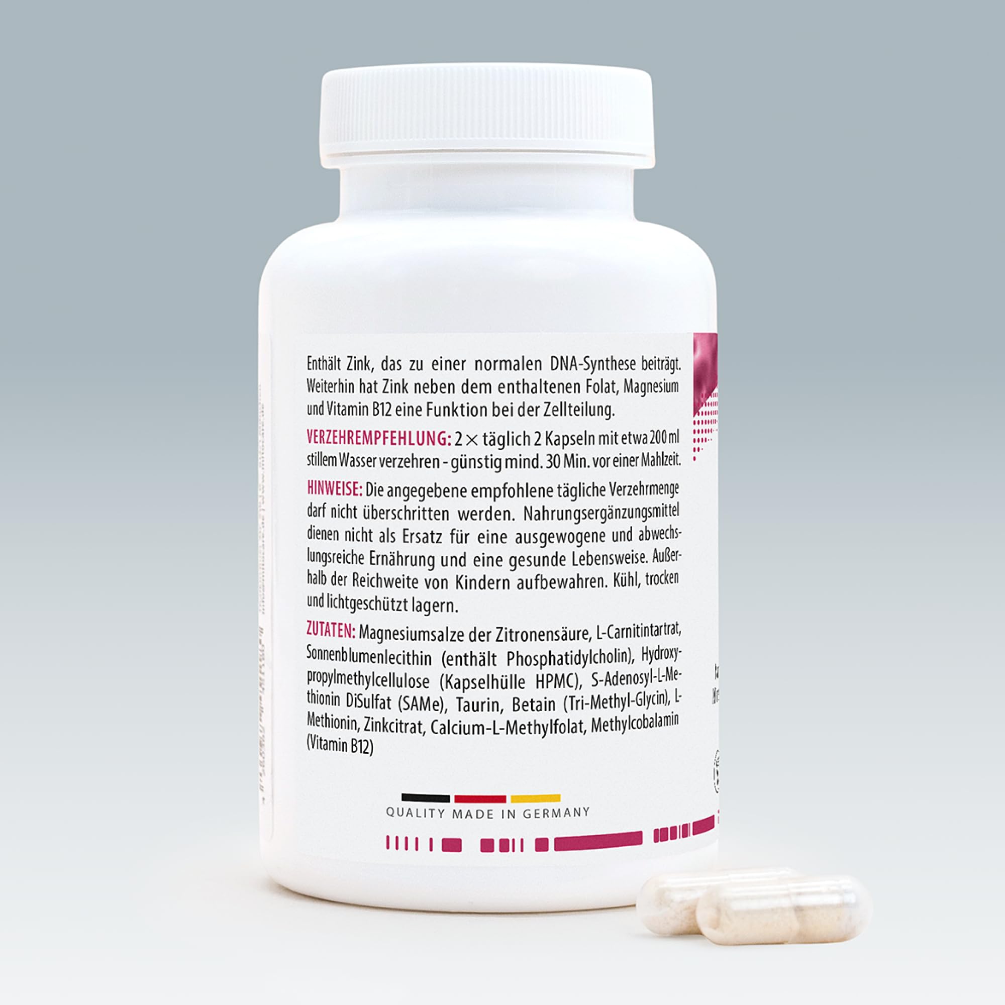 MITOcare Methylation Master - Zink fördert die Zellteilung - Kann auf natürliche Art und Weise den körpereigenen Stoffwechsel anregen - Vorratspack mit 120 Kapseln, ausreichend für einen Monat