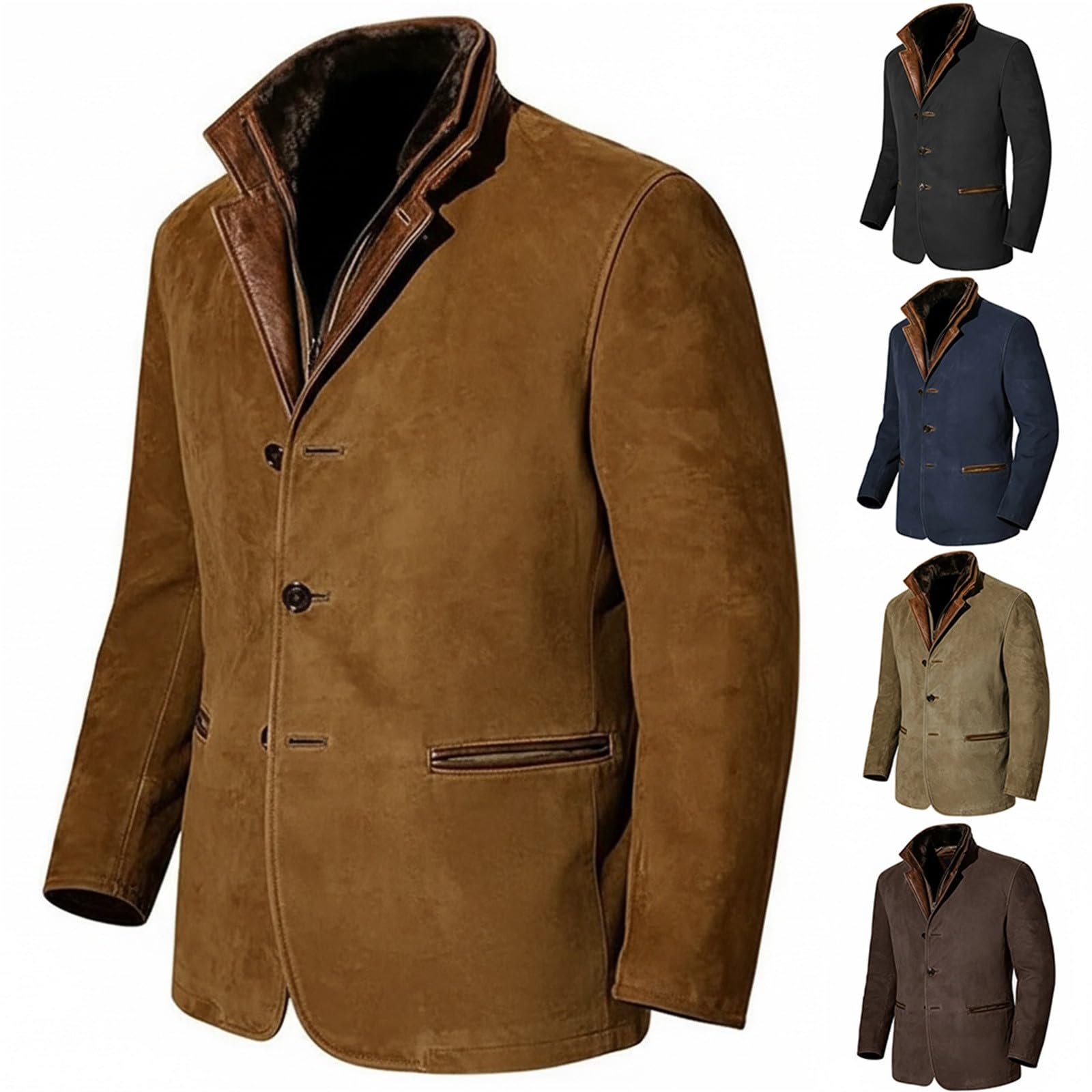 Generisch Giacca da uomo sportiva, slim fit, per il tempo libero, vintage, retrò, con due bottoni, per il tempo libero, giacca invernale calda e leggera