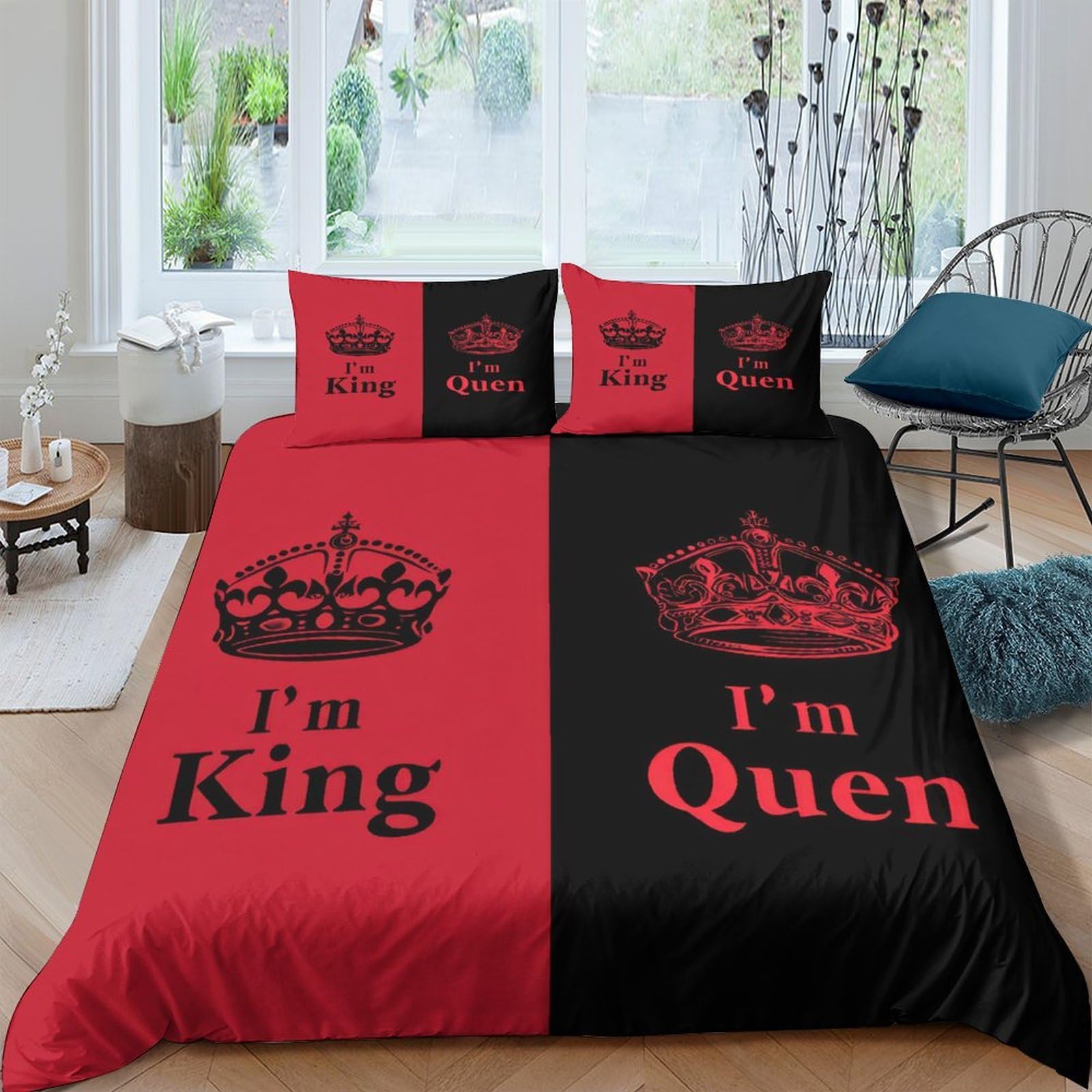 Ctjqhvkz Style-7 3D Printed King Queen Crown Fitted Sheet Microfiber Red Black Bed Cover Slip-Resistant For Bedroom Guestroom Decor Single（135X200cm）