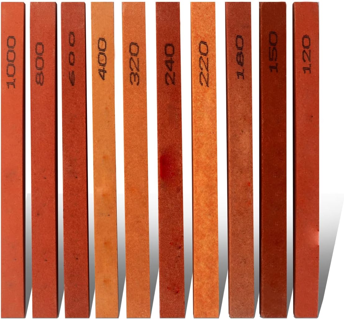 10pcs Sharpening Stone Set - Assorted Sizes Whetstone Sharpener Grinding Polishing Honing Stone Kit 120#,150#,180#,220#,240#,320#,400#,600#,800#,1000#-(5.9x0.47x0.24Inch)