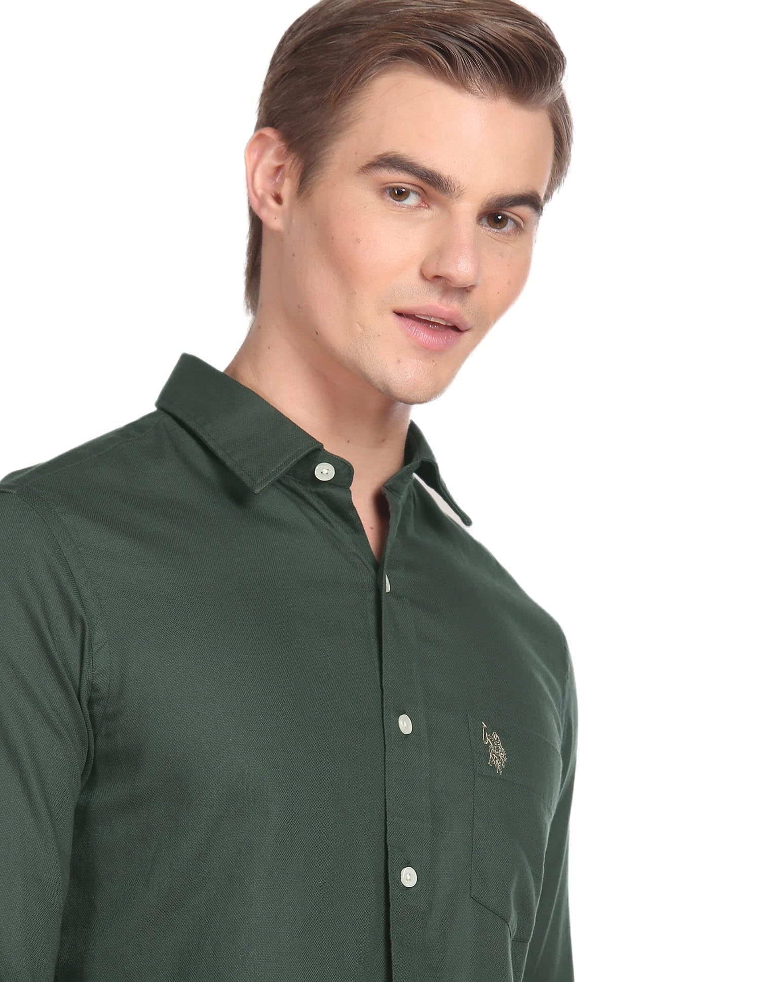 U.S. Polo ASSN. Solid Tailored Fit Shirts for Men - 100% Cotton, Full Sleeve Mens Casual Shirts-picture-34