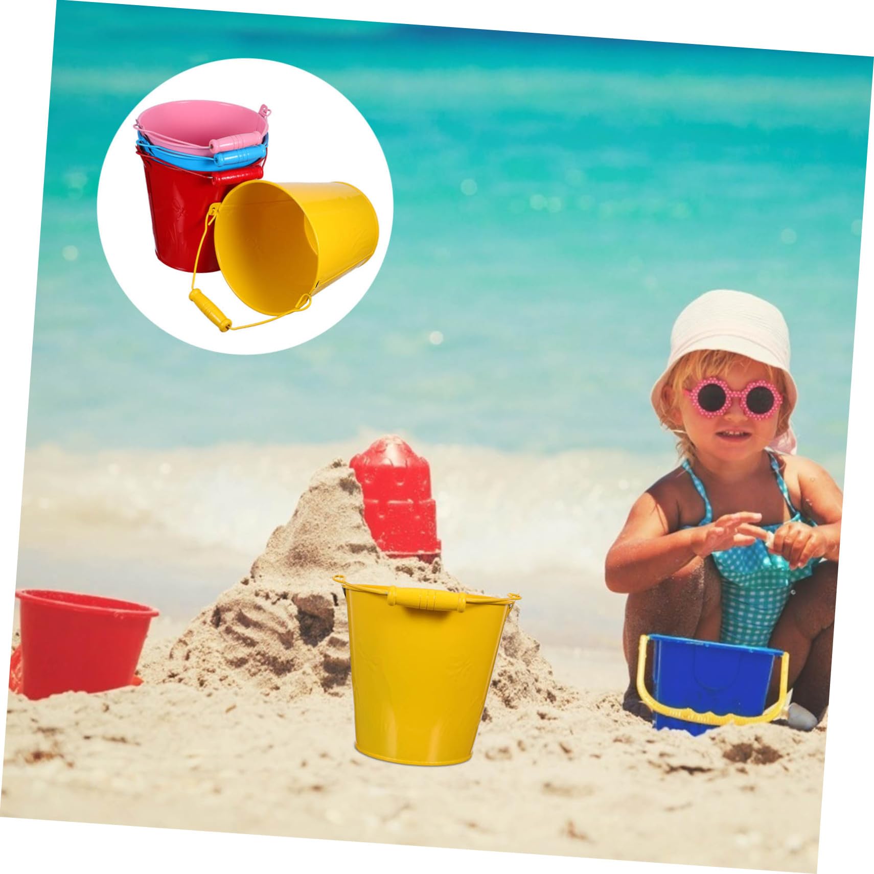 4 pezzi Secchielli da Spiaggia per Colorati Mini Secchielli Leggeri per Giochi di Sabbia e Mare Giocattoli Divertenti per Ragazzi e Ragazze per Attività Creative e Coordinazione
