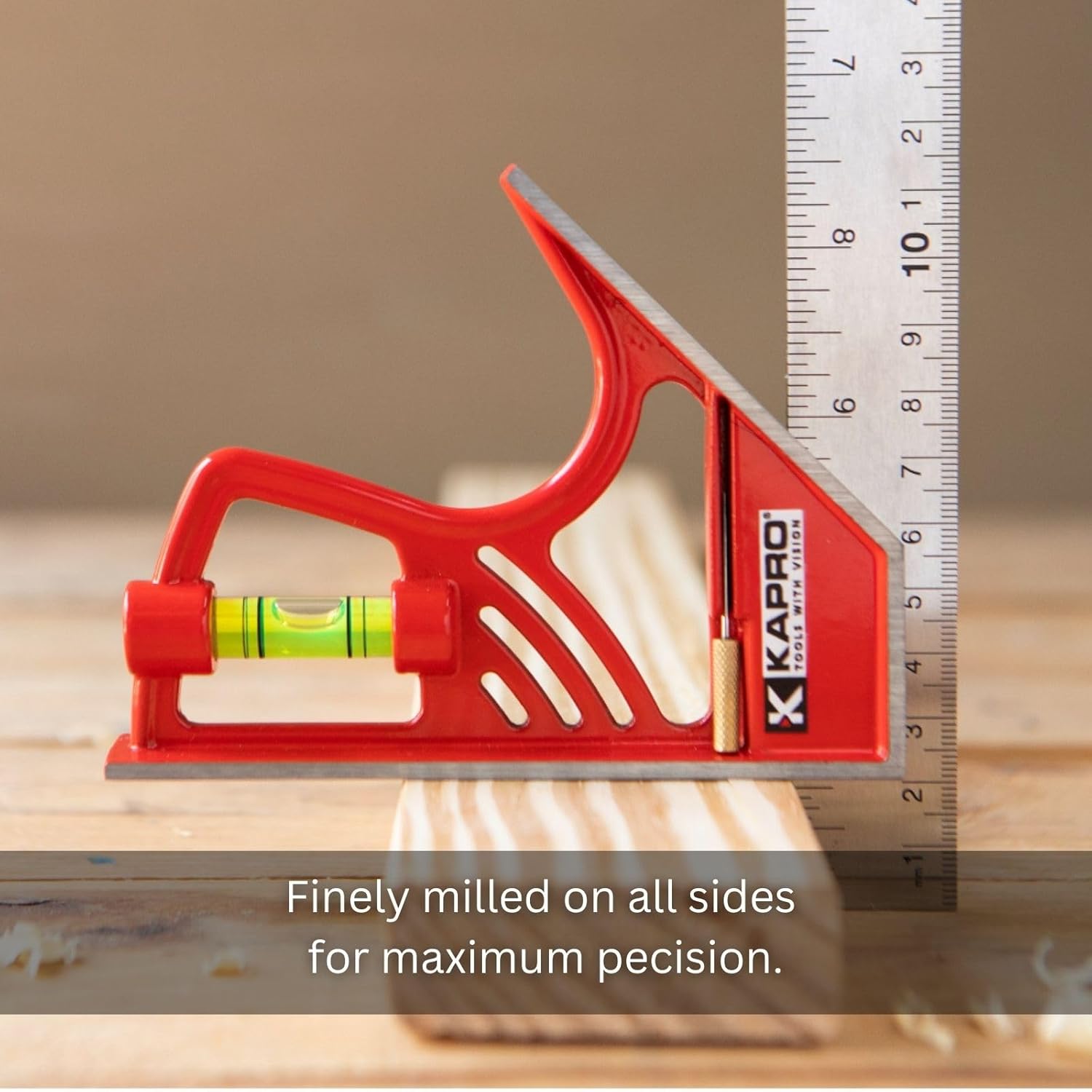 Kapro - 325M Magnetic Lock Combination Square - with 5 Finely Milled Sides - Features Stainless Steel Scribe, Easy to Read Vial + Belt Holster - Includes Centimeters and Inches - 12”