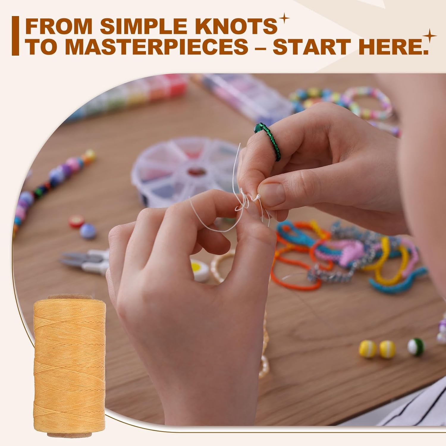 PATIKIL 284 Yard Flat Waxed Thread 150D 1mm Leather Sewing Cord for Repairing Shoes Bags Wallets Jewelry Making DIY Leather Craft, Khaki - Image 6