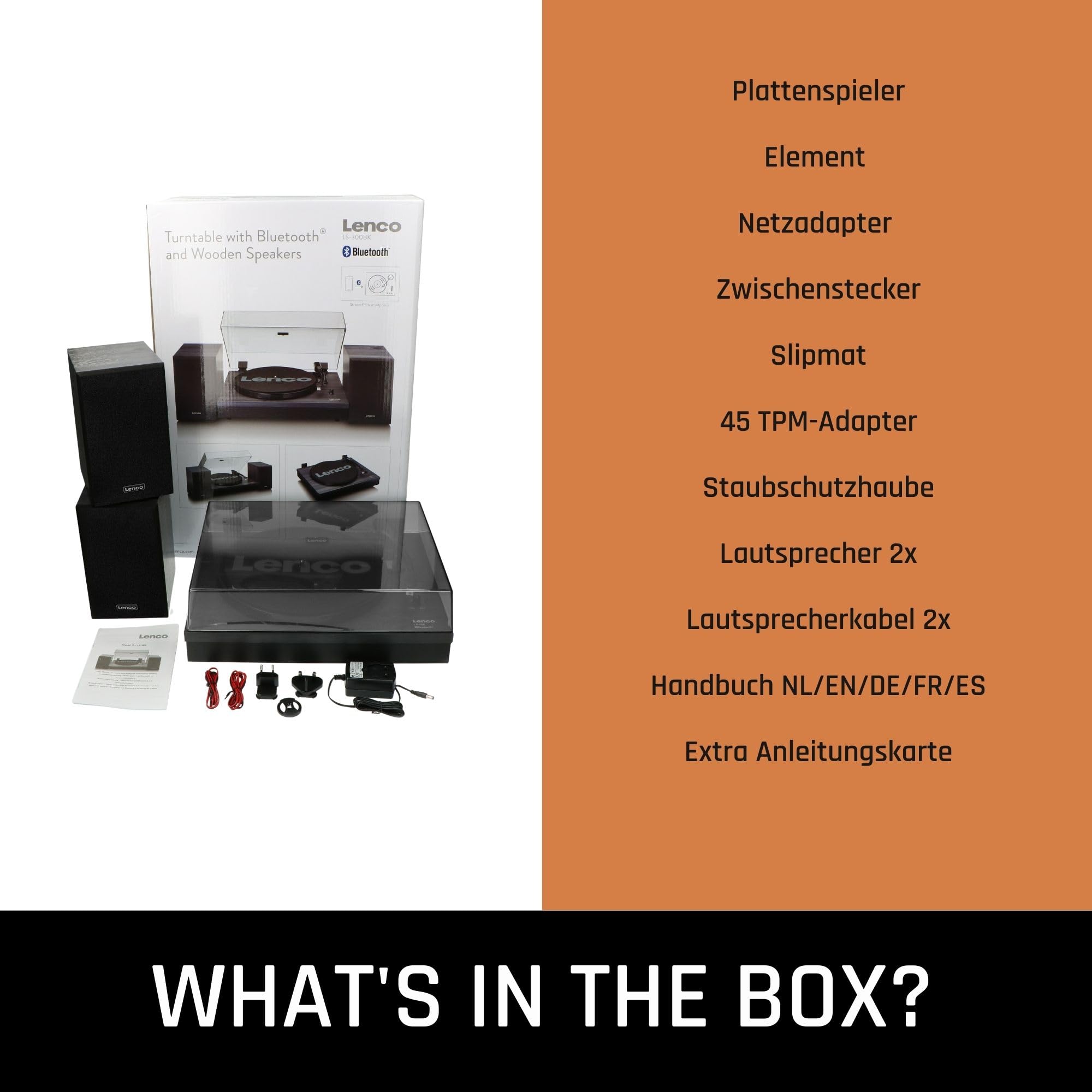 Lenco LS-300BK - Plattenspieler - Schallplattenspieler | LS-300 - Vinyl Player - Bluetooth - 2 x 10 W RMS - Riemenantrieb - Auto-Stopp - MDF-Gehäuse