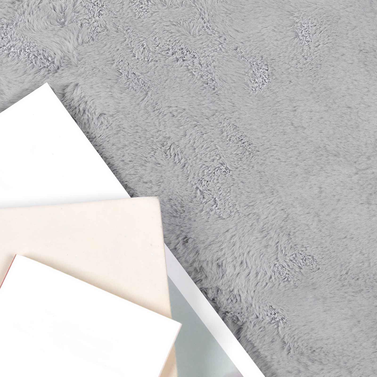Tapis Rond en Fausse Fourrure de Lapin, Ø 120 cm, Tapis de Salon Antidérapant, Moelleux et Confortable, Décoration Intérieure Moderne, Couleur Gris, Accessoire Cocooning