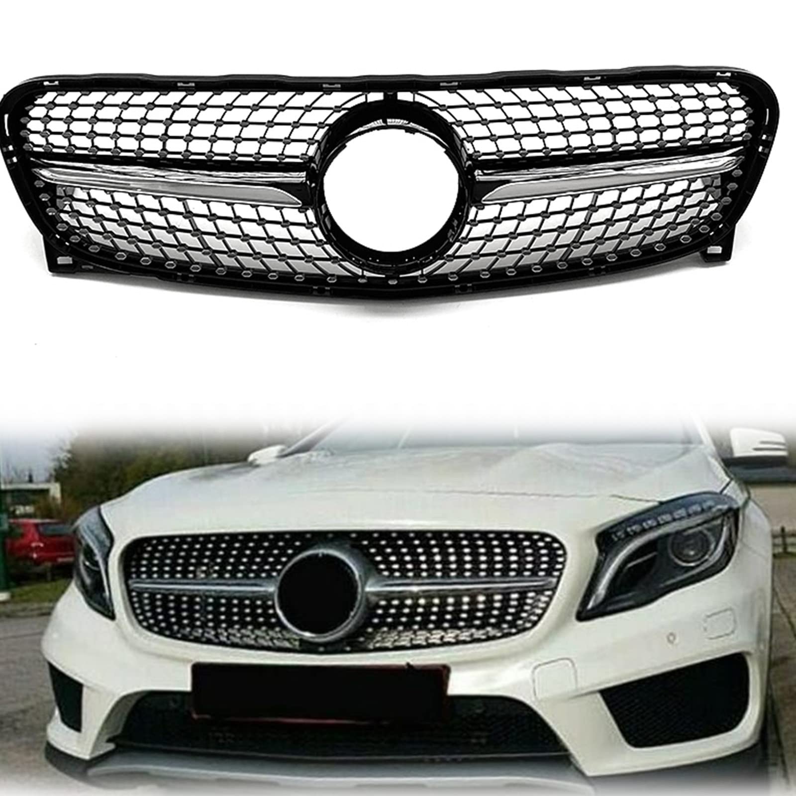 Calandre style diamant pour Benz Classe GLA X156 2014-2016 finition noire élégante