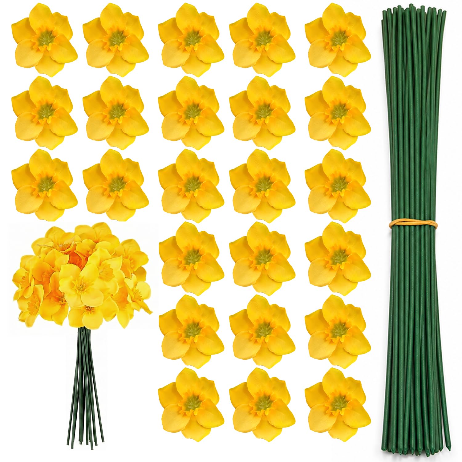 30 PCS Artificial Daffodils, Silk Daffodils Artificial Flowers with Stems