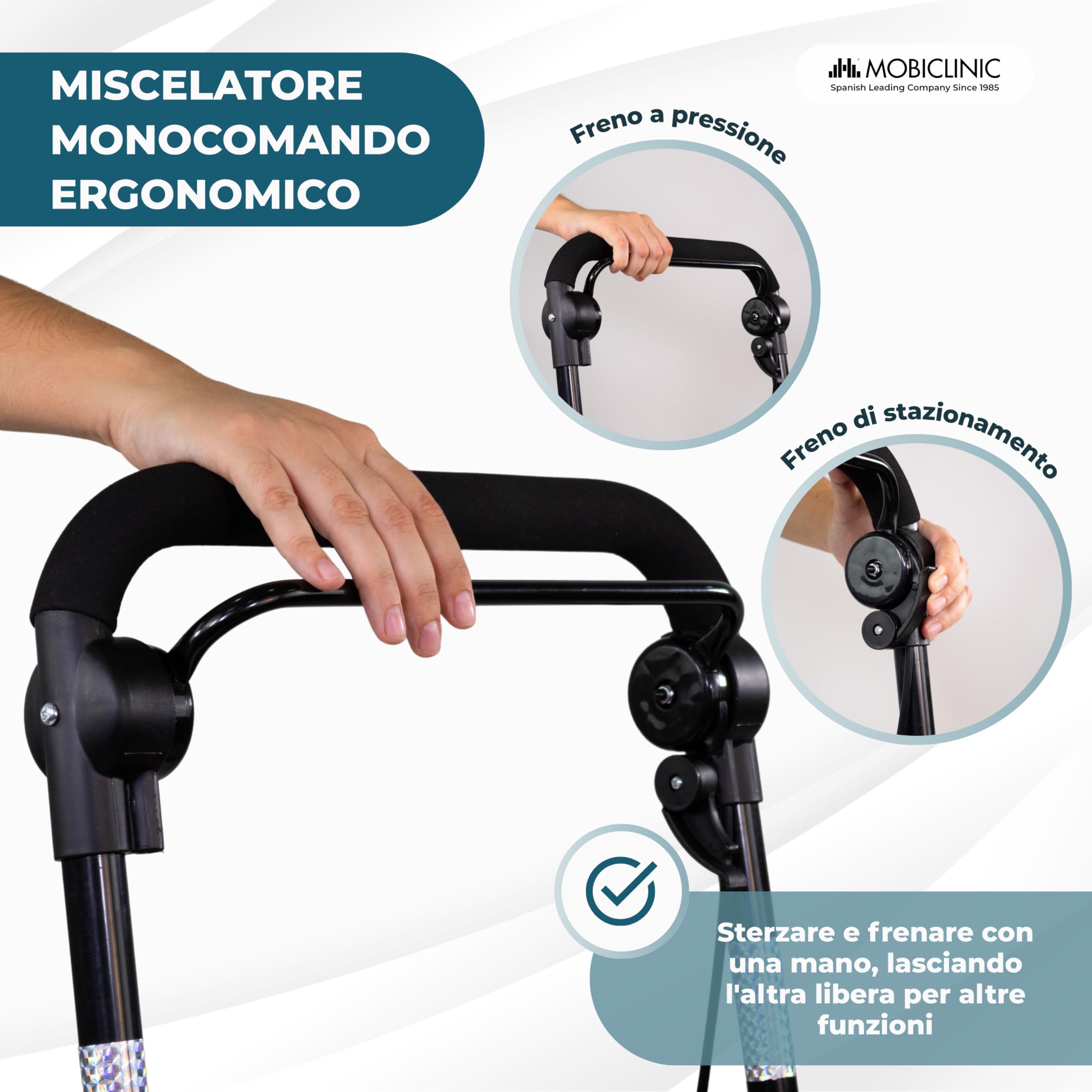 Mobiclinic®, Deambulatore pieghevole per anziani, Carrello spesa, 21 l, Modello coliseo, Marchio europeo, Con borsa della e freni, Sedile imbottito, Monoleva, Acciaio