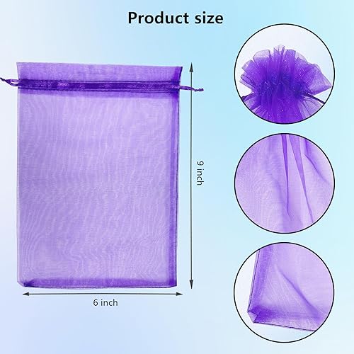 Miniatura 4 de 100 bolsas de organza con cordón de 6 x 9 pulgadas, bolsas de regalo para joyas, fiestas, bodas, regalos (6 x 9, morado)