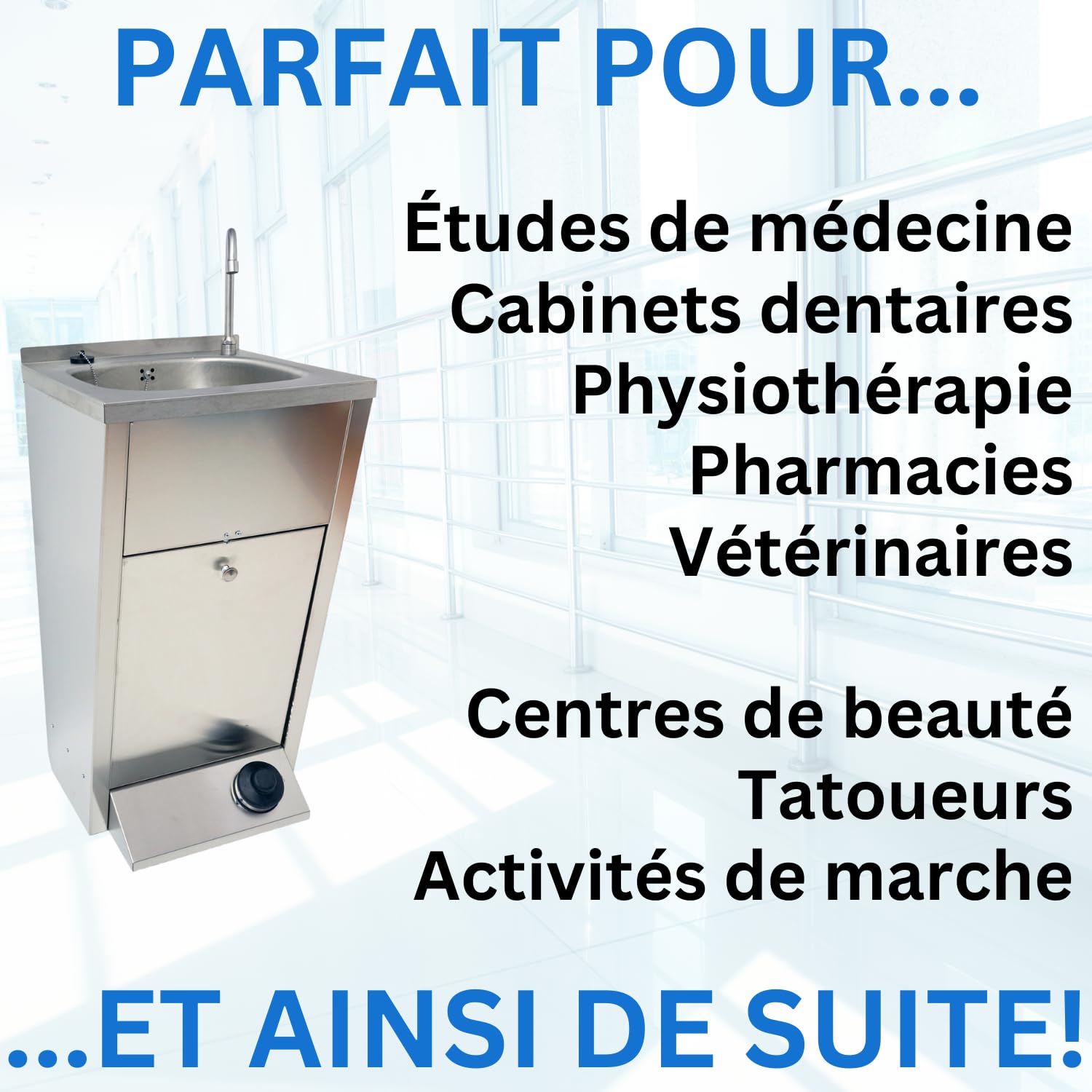 Express Water Silver, Lavabo, Portable, Autonome, Transportable, avec Réservoir d'Eau, en Acier Inoxydable, avec Commande à Pédale, Certifié par ASL, pour Magasins et Cabinets Médicaux