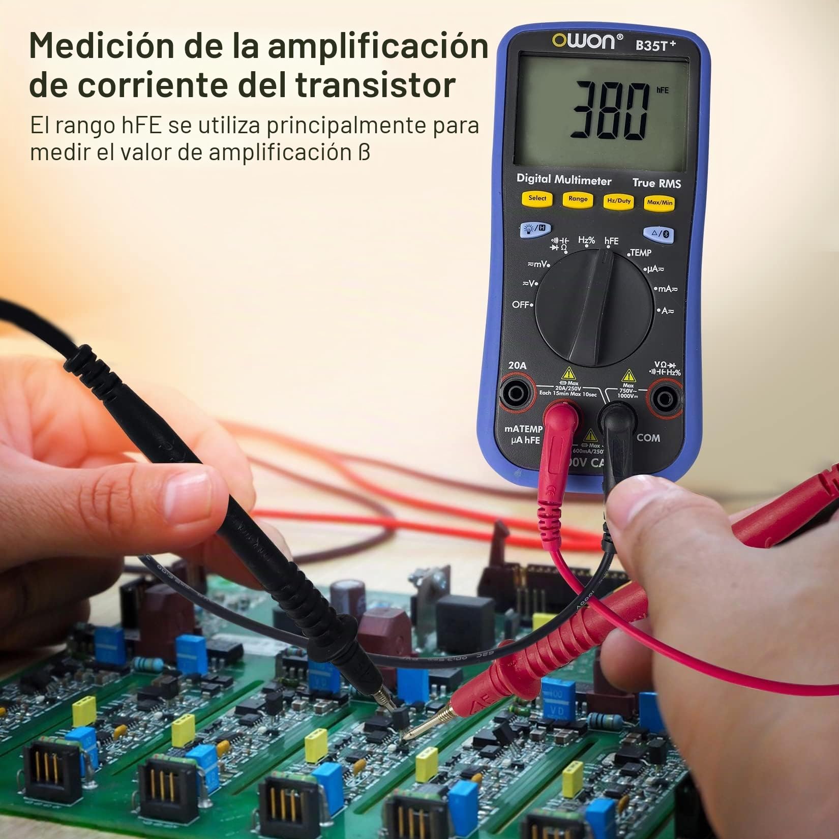 OWON B35T+ Multímetro Digital 6000 Count Auto Range Digital True RMS Multímetro Inteligente con Bluetooth 4.0 (Android e iOS) y Función de Grabación de Datos Sin Conexión Tester Electricista