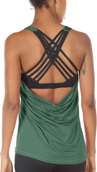 icyzone Camisetas de Yoga para Mujer con Brasier Integrado para Entrenamiento, Gimnasio, Chaleco Deportivo - 1