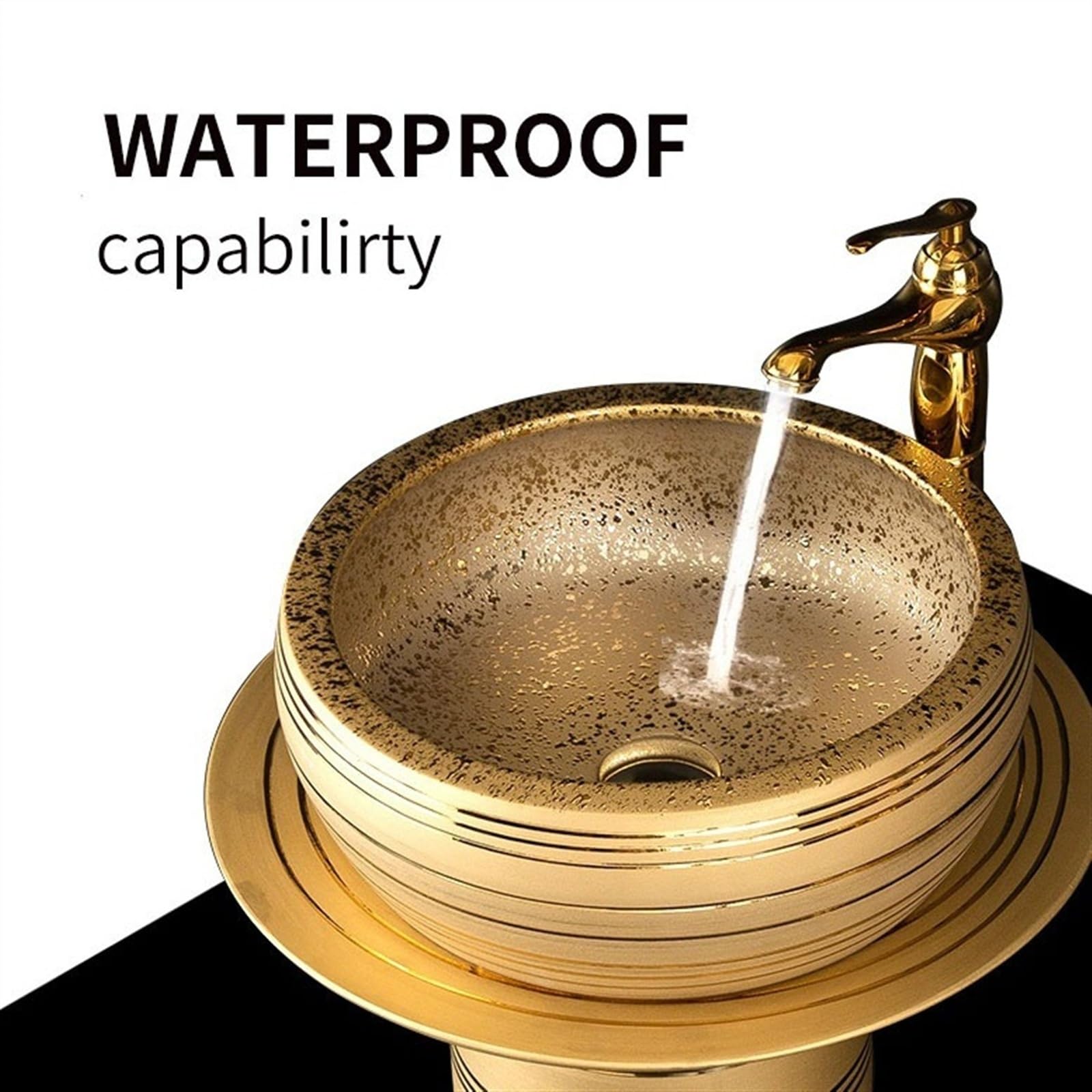 Golden Sink, fregadero de lujo para piso con grifo, drenaje y espejo, lavabo de columna de 3 piezas, tamaño A, B-One Size