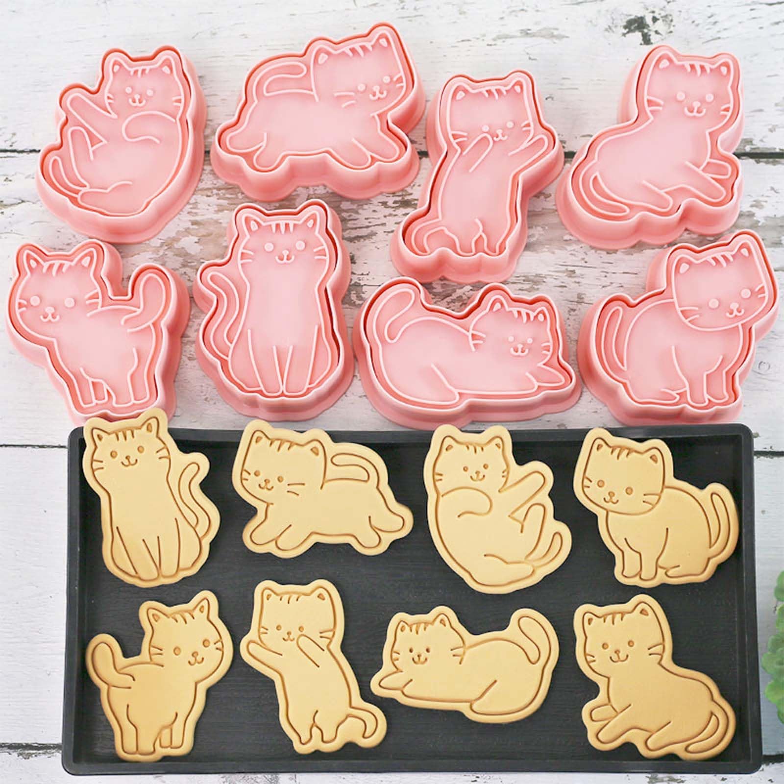 Juego de 8 sellos 3D para galletas de gato, cupcakes, panqueques, tarta de manzana, pastelería, moldes para galletas de frutas y sándwiches para decoraciones de fiesta de gatos
