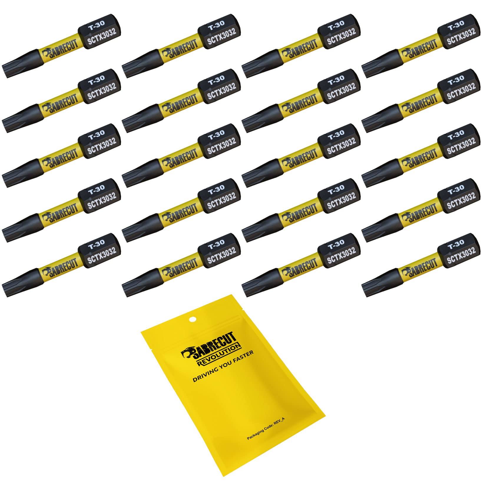 Sabrecut 20 X Sctx3032_20 32Mm T30 Tx30 Magnetic Impact Screwdriver Driver Bits Set Torx Heavy Duty