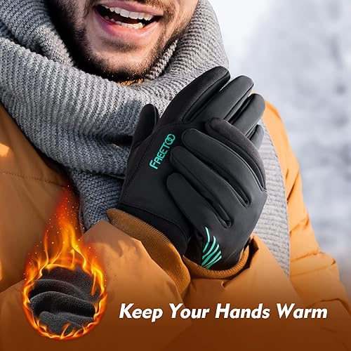 Miniatura 2 de FREETOO Guantes de invierno impermeables con forro polar para clima frío, resistentes al viento, para pantalla táctil, guantes cálidos para correr,