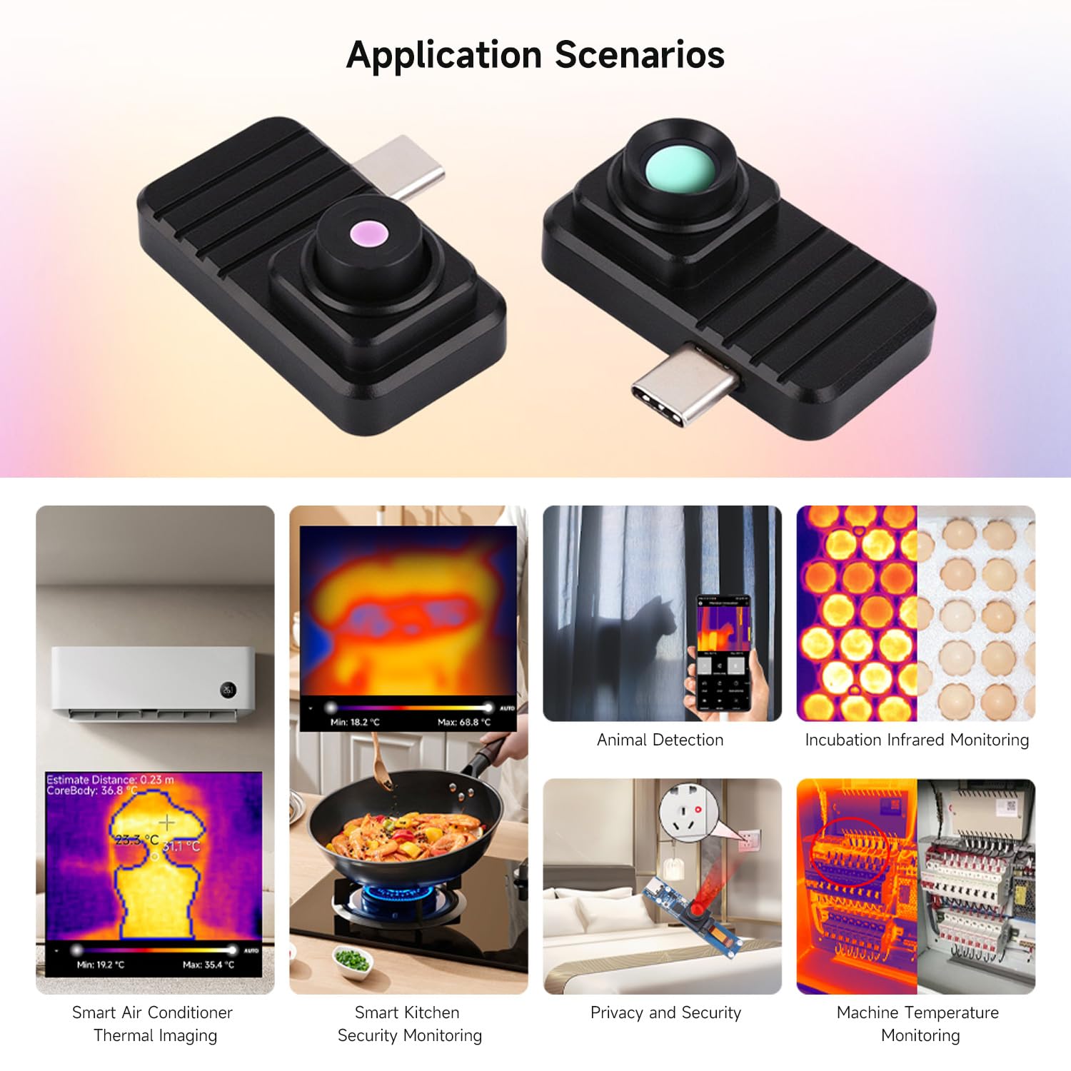 Waveshare Mobile Infrared Thermal Imaging Camera, Type-C Interface, Plug-and-Play, 160×120 Resolution, 88° Field of View, Aluminum Alloy Case