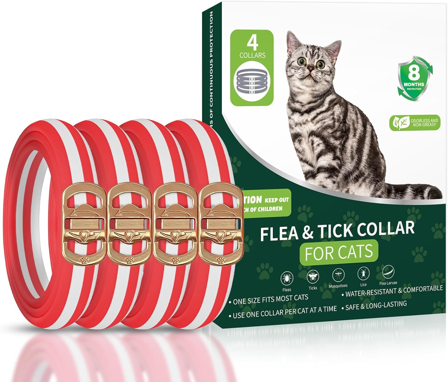 Flea Collar for Cats, 4 Pack Flea and Tick Prevention for Cats, 32 Months Cat Flea Treatment, Adjustable Cat Flea Collars, Waterproof Cat Flea and Tick Treatment Collar, Flea Treatment for Cat